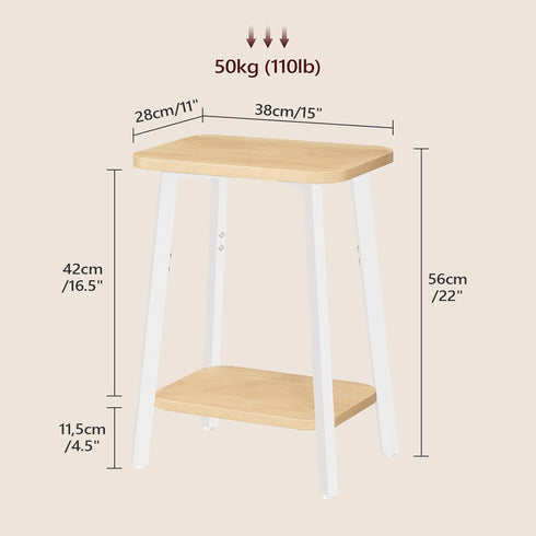 2-Tier ETBN4701 MAHANCRIS Side Table, Small Rectangular End Table with Storage Shelf, Bedside Table Sofa Couch Table