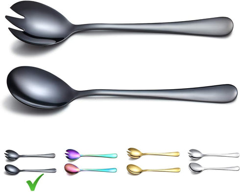 Berglander Black Salad Server Set, Stainless Steel Salad Serving Set with Titanium Black Plating, Pack of 2 (Shiny