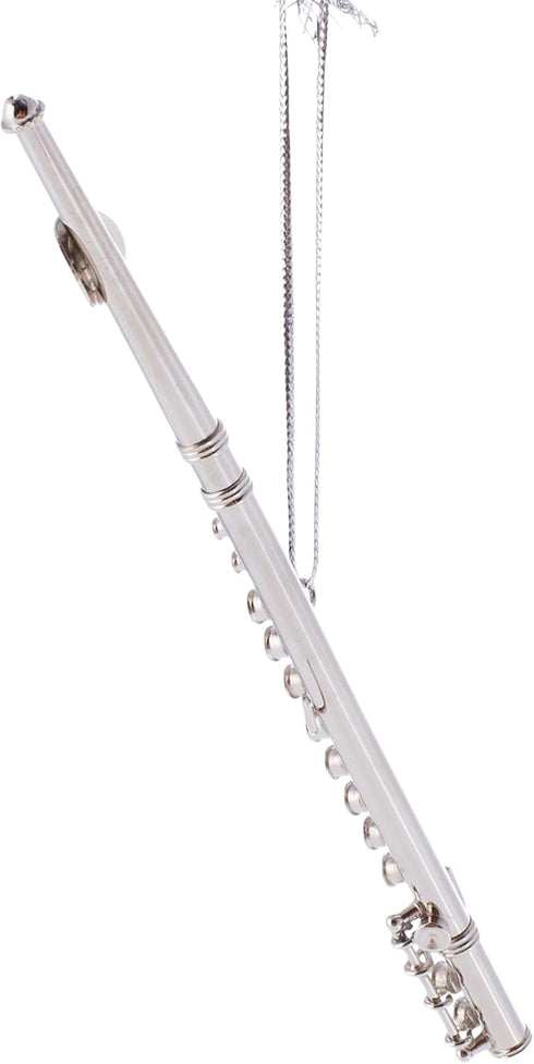 Silver Flute Christmas Tree Ornament, Musical Instrument Decoration for Music Band