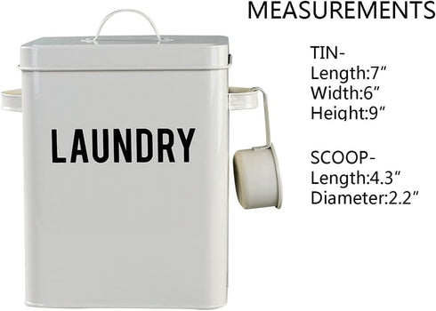 9 Inch LA JOLIE MUSE Laundry Detergent Powder Storage Tin Box, Farmhouse Laundry Room Decor, High, Cream
