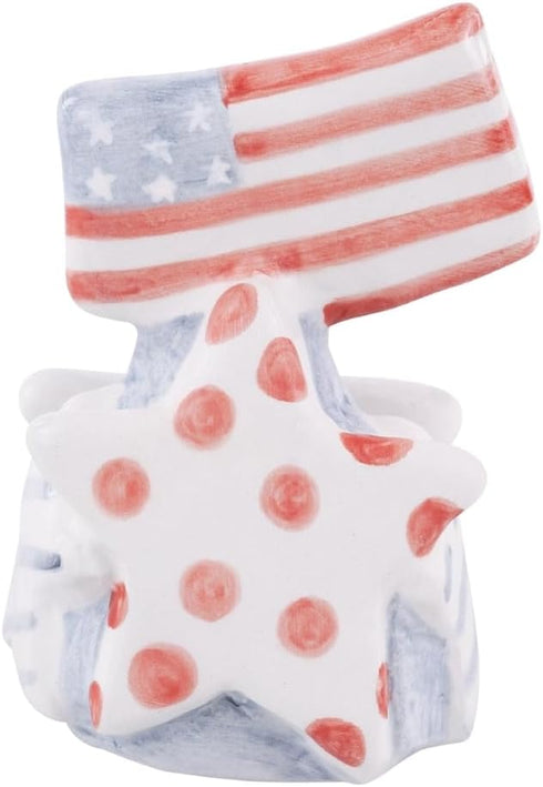USA Kitchen Decor - Flag and Stars Ceramic Cheese Board Topper, 3" x 4" Hand-Painted Decorative Cutting Board