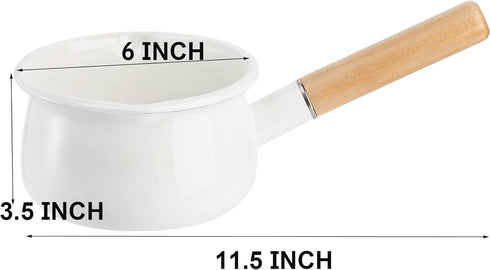 Jucoan 1 Quart Enamel Milk Pan with Dual Pour Spout, Small Enamel on Steel Saucepan Milk Pot Butter Warmer with Wooden Handle, Stove Top Soup Pot for Home Kitchen Cooking Heating Boiling by Jucoan