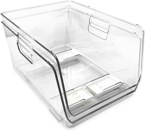 Isaac Jacobs 2-Piece Large Deep Stackable Clear Storage Bins, Versatile Use, Set of 2 for Desk, Office, Bathroom