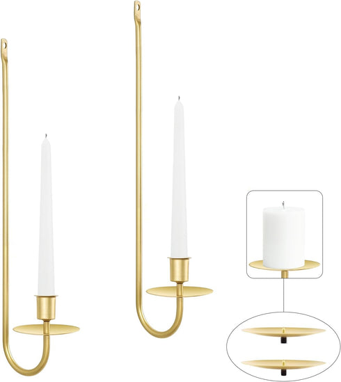 Gold Candle Sconces Set of 2, 13.2 Inch Taper & Pillar Wall