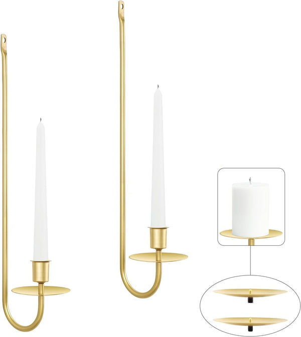 Gold Candle Sconces Set of 2, 13.2 Inch Taper & Pillar Wall