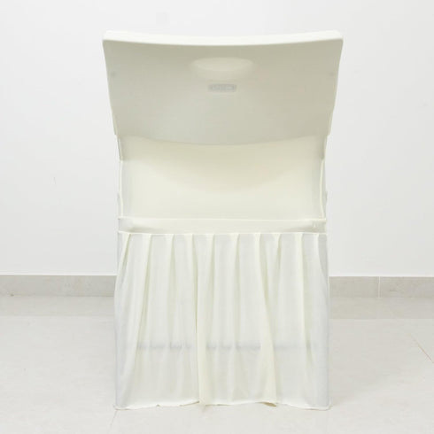 Efavormart Lifetime Folding Chair Cover Ivory Spandex Pleated Stretch Slipcover with Floor-Length Skirt, Also Fits