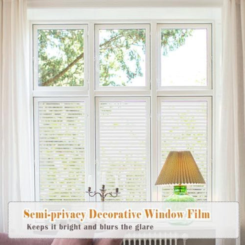 LEMON CLOUD Self-Adhesive Privacy Window Film, No-Glue Static Cling Stripe Pattern, 17.5 x 78.7 Inch