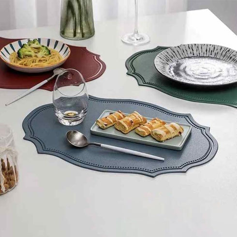 KJGDSJ Set 6 Double-Texture Faux Leather Oval Placemats of Washable Heat Insulation Mats Watertight and Non-Slip