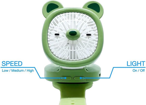Personal Fan with Wrist Strap - Battery Operated, USB Rechargeable Fan Portable, LED Lights, 3 Adjustable Speed - Portable Fans for Kids Children Boys Girls Indoor Outdoor (Green) by Shelbybox