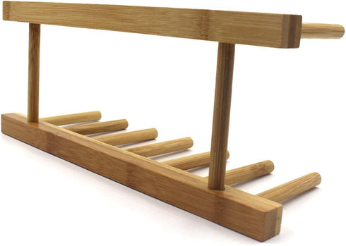 INNERNEED Bamboo Wooden Dish Rack, Vertical Plate & Lid Organizer for Kitchen Cabinet or Countertop, Drying Stand