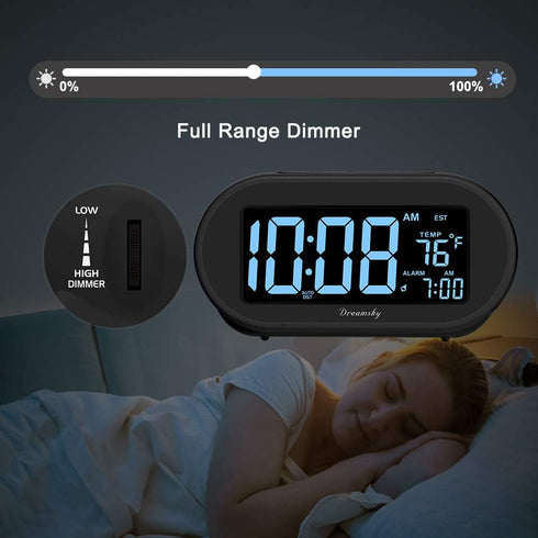 DreamSky Alarm Clocks for Bedrooms - Auto Set Digital Desk Clock with Dimmable Brightness, USB Port, Snooze