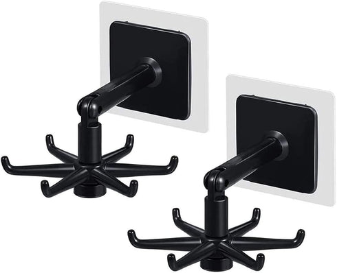 Kitchen Utensil Hanger with 6 Hooks, Under Cabinet Holder for Kitchen and Bathroom, 360° Rotatable Organizer Hook, 2
