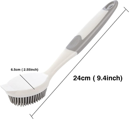 AMORBASE Dish Scrubber, Silicone Soft Bristles Scrub Brush with Scraper Tip, Comfortable Grip Brushes for Kitchen Sink