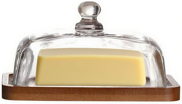 Glass Butter Dish with Lid,Airtight Cover for Fresh Butter,Clear Butter Keeper,Butter Tray,Large