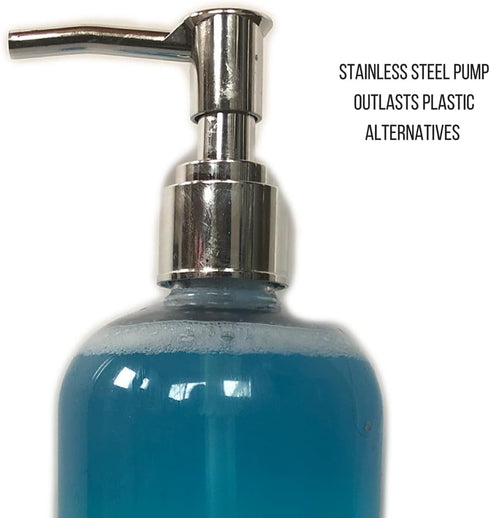 Clear Plastic Soap Dispenser Pump Bottles, 3 Pack, 16 Oz, BPA-Free Boston Round for Bathroom or Kitchen