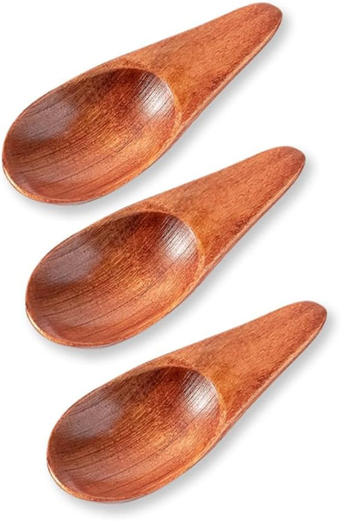 3 Pieces Mini Wooden Spoons, Small Salt Spoon with Short Handle, 2.76 inch Brown Wood Scoop for Spice Jars.