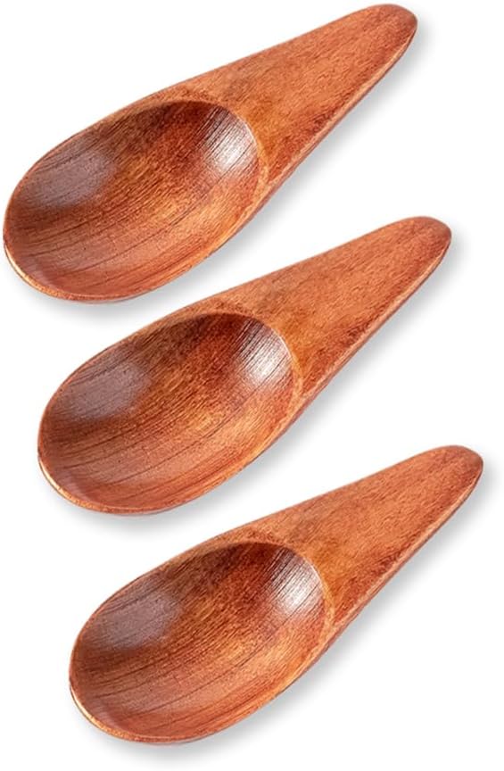 3 Pieces Mini Wooden Spoons, Small Salt Spoon with Short Handle, 2.76 inch Brown Wood Scoop for Spice Jars.