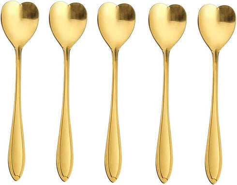 Set of 10 Heart-Shaped Gold Stainless Steel Spoons for Coffee, Desserts, and Tea - Ideal for Sugar, Stirring, Ice