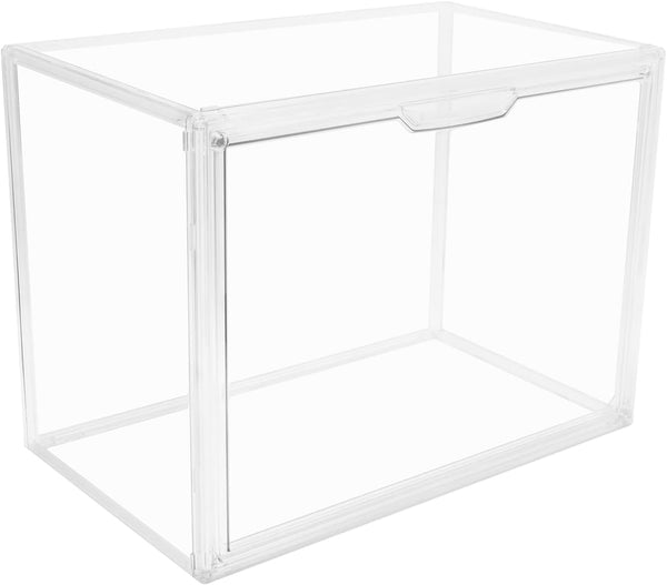 Clear Stackable Plastic Storage Bins with Magnetic Lid - Dustproof Display Cases for Books, Cosmetics, Collectibles