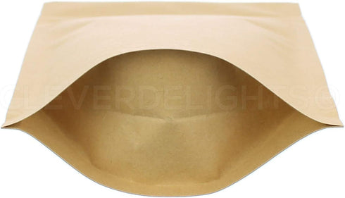 CleverDelights Kraft Stand Up Pouches - 8oz, 100 Pack, 6" x 9" x 3"