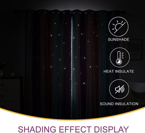conokata Grommet 2 52W 95L) Star Girl and Kids Curtains for Bedroom Rainbow Ombre Double Layer Cute Shot Nursery