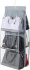HAN SHENG 1 Pc Clear Hanging Purse Organizer, 6 Pockets Storage Holder for Wardrobe Closet (Grey)