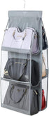 HAN SHENG 1 Pc Clear Hanging Purse Organizer, 6 Pockets Storage Holder for Wardrobe Closet (Grey)