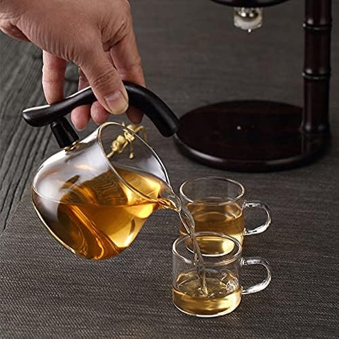 Set Set Lazy Kungfu Glass Tea Semi Automatic Drip Rotating with Infuser Glass Teapot