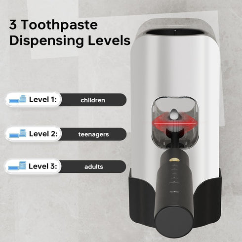 3-Level 2 Smart Automatic Electric Toothpaste Dispenser for Kids - Wall Mounted Bathroom Squeezer with Adjustment