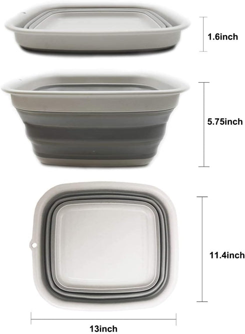 SAMMART 7.7L (2 Gallon) Collapsible Tub - Foldable Dish Tub, Portable Washing Basin (Grey, S)