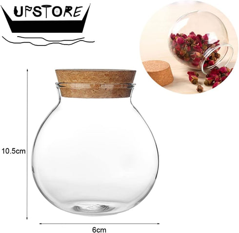 1PCS 500G/17oz Clear Empty Round Large Capacity Sealed Glass Bottles with Wood Cork Stopper for Storage
