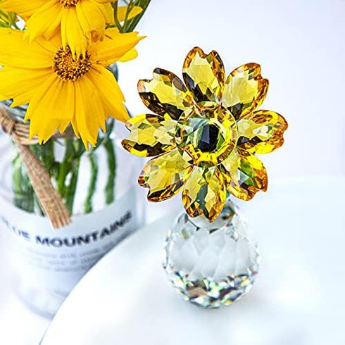 Qf QFkris Crystal Sunflower Figurine, Table Crystal Flower Collectible Ornament, Souvenir Gift