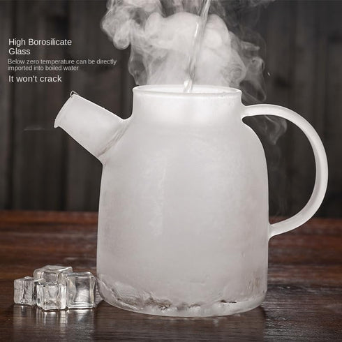 Glass Teapot, Stovetop and Microwave Safe Borosilicate Teapot, 60.8 oz with Natural Bamboo Lid and Removable Filter