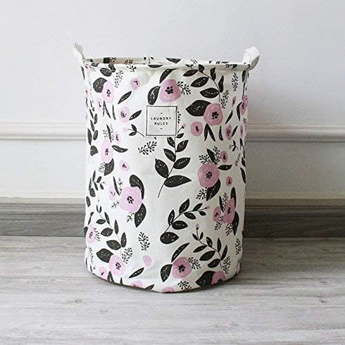 UUJOLY Collapsible Laundry Basket, Waterproof Round Cotton Linen Hamper - 19.7x15.7 inches, Purple
