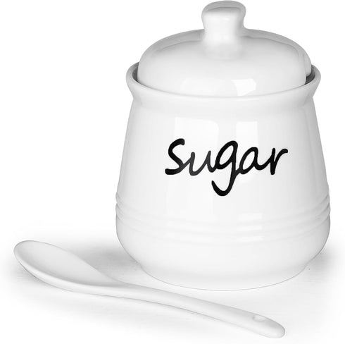 12oz Countertop HAOTOP Ceramic Sugar Bowl with Lid and Spoon, Sugar Jar Sugar Dispenser Sugar Container Coffee Bar