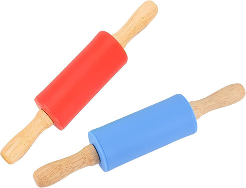Mini Silicone Rolling Pin for Kids, Non-stick Wood Handle, 9 Inch, 2 Pack