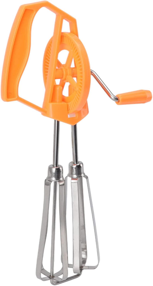 Classic Hand Crank 18/10 Stainless Steel Churner - Dual Head Design, Manual Hand Mixer for Home Cooking (Orange)