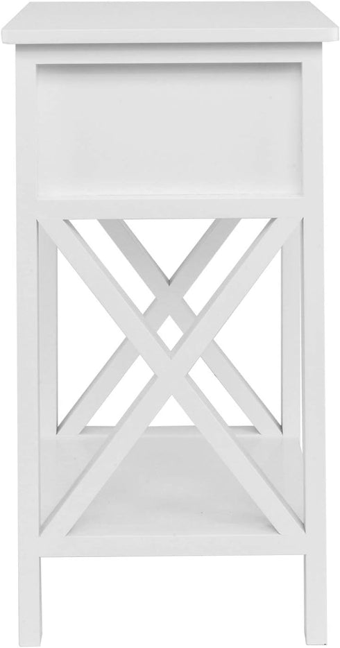 Bonnlo White Nightstand, Small Nightstand with Drawer & Shelf, Farmhouse Night Stand Bedroom, End Table/Bedside
