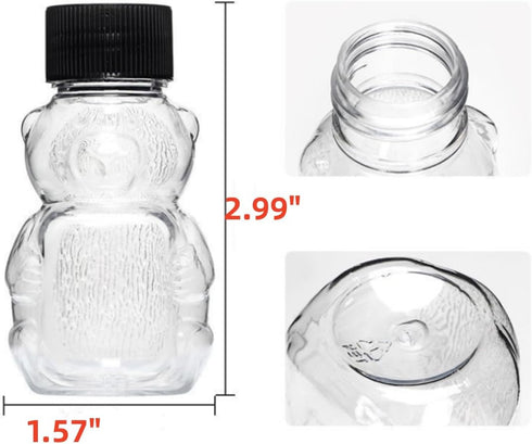 Cufarys 12 Pack 2oz (12) Honey Bear Bottle Bear Shape Clear Empty Honey Bottles Honey Jar with Screw Lid,Plastic Mini
