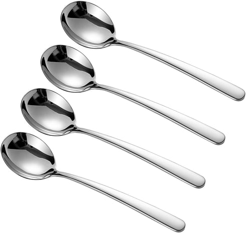 Soup Spoons, Bouillon Spoons, SUS 304 Stainless Steel Large, Set of 4 (Silver)