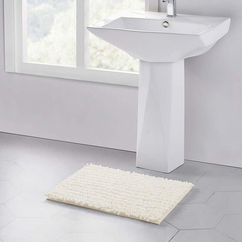 Walensee Bathroom Rug, Non Slip Bath Mat (24x17 Inch Ivory), Water Absorbent Super Soft Chenille for Shower Floor