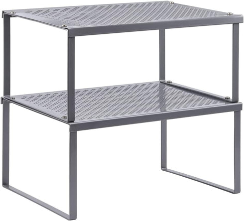 NEX Kitchen Shelf Organizer - Set of 2 Cabinet Shelf Organizer Spice Rack, Stackable Metal, Silver