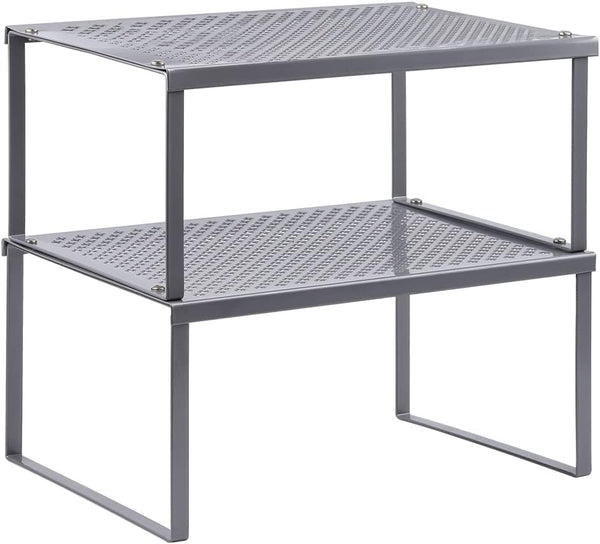 NEX Kitchen Shelf Organizer - Set of 2 Cabinet Shelf Organizer Spice Rack, Stackable Metal, Silver