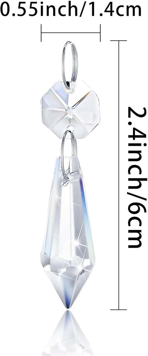 50PCS 2.4" Premium Clear Crystal Teardrop Prism -Crystal Glass Baroque Chandelier Pendant Drop Loose Beads Suncatcher