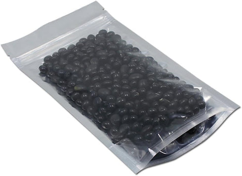 FERENLI 100 Pieces Stand Up Clear Front Zipper Lock Resealable Aluminum Mylar Foil Bags for Food Storage