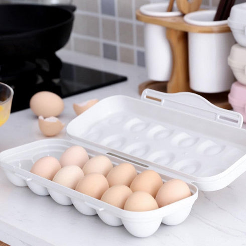 Egg Holder Refrigerator Storage Container, 12 Count Plastic Covered Egg Tray, Dozen-section Carrier Bin with Lid