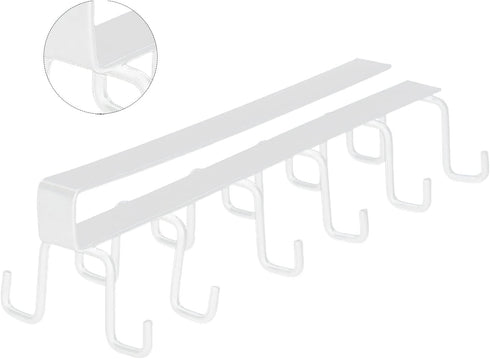 Kitchen Utensil Hanging Cups Storage Hooks with 6 Hooks, Under Cabinet Closet Cup Holder Hanger Hook Rack (White)