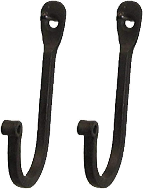 CTW 720002 Early American Single Prong Wrought Iron Hooks - Set of 2 Rustic Curved Metal Fasteners