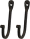 CTW 720002 Early American Single Prong Wrought Iron Hooks - Set of 2 Rustic Curved Metal Fasteners