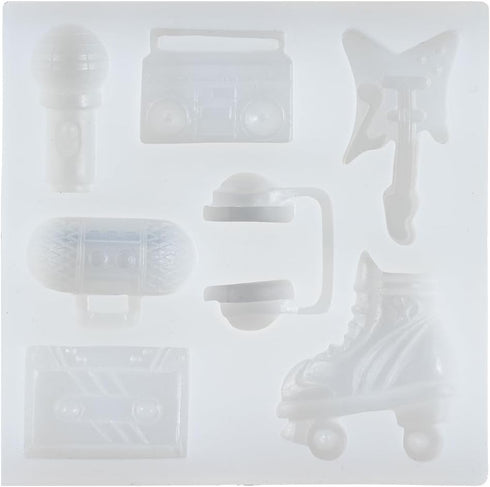 80s Disco Fever Fondant Silicone Tray, Boombox Microphone Radio Bass for Sugarcraft Cake Decorating, Cupcake Topper,